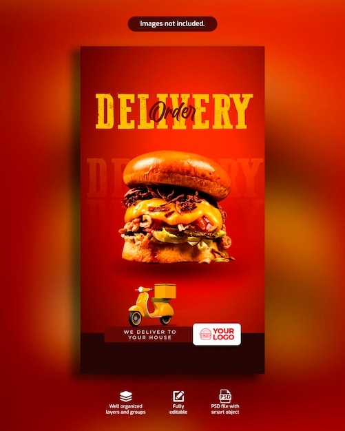 Tabliczka Dla Restauracji Z Hamburgerami Z Informacją O Dostawie Moto I Zdjęciem Pysznej Szynki