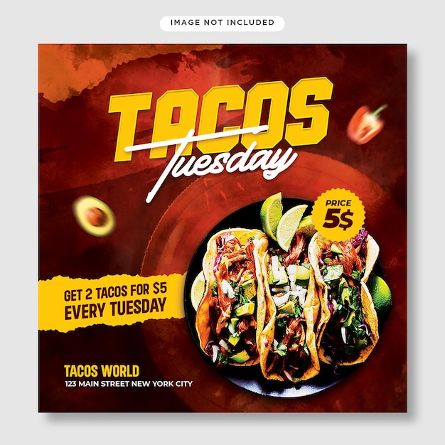 Taco flyer латиноамериканская мексиканская еда instagram баннер шаблон