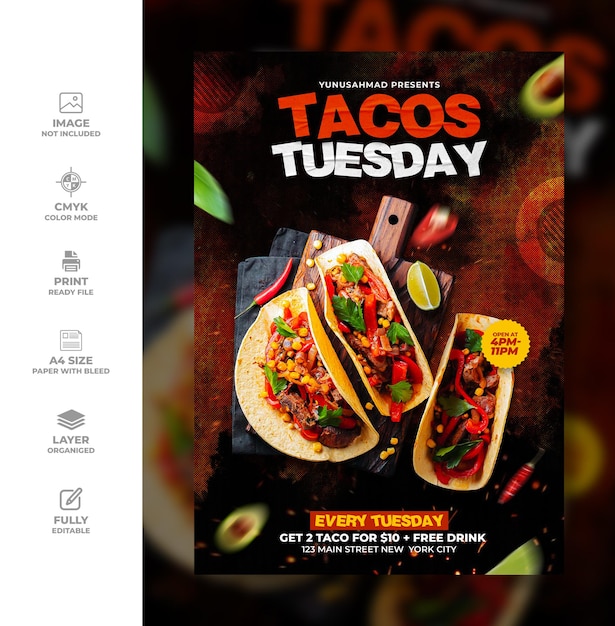 Modello di banner instagram di cibo messicano latino-americano per volantini di taco