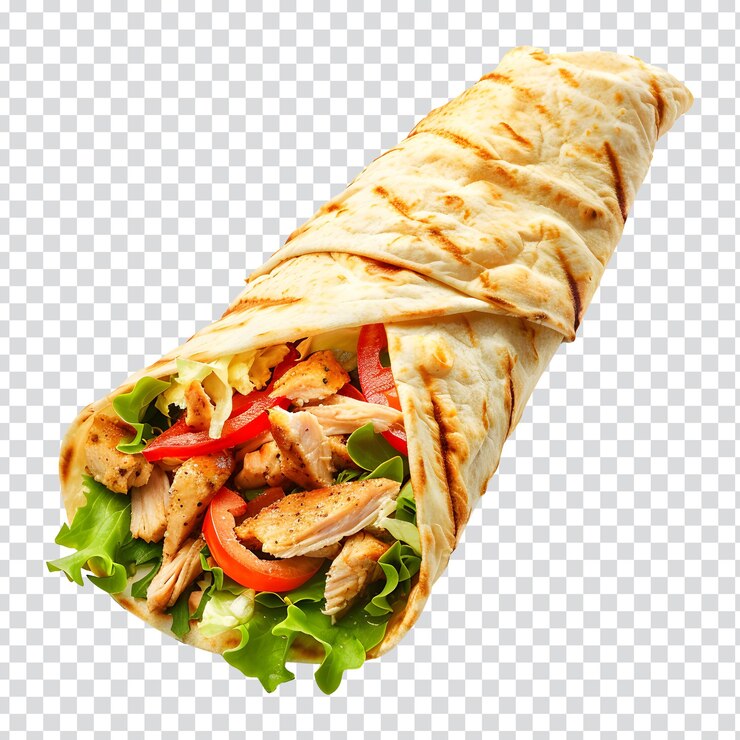 тако с курицей и овощами на прозрачном фоне