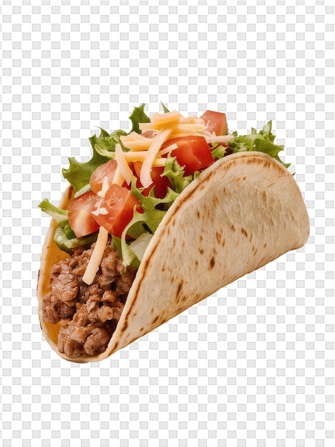 Taco con carne e verdure su uno sfondo bianco