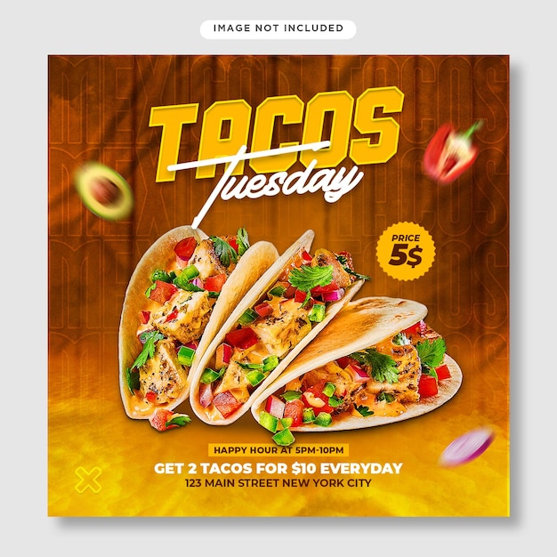 PSD 타코 전단지 멕시코 음식 instagram 게시물 템플릿