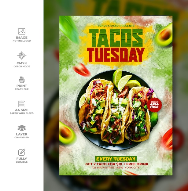 PSD modello di post instagram di cibo messicano per volantini di tacos