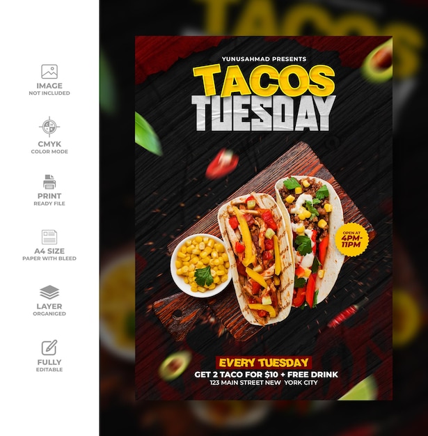 PSD tacos flyer and social media banner post template