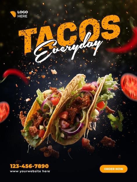 PSD tacos flyer and social media post template for fast food restaurant