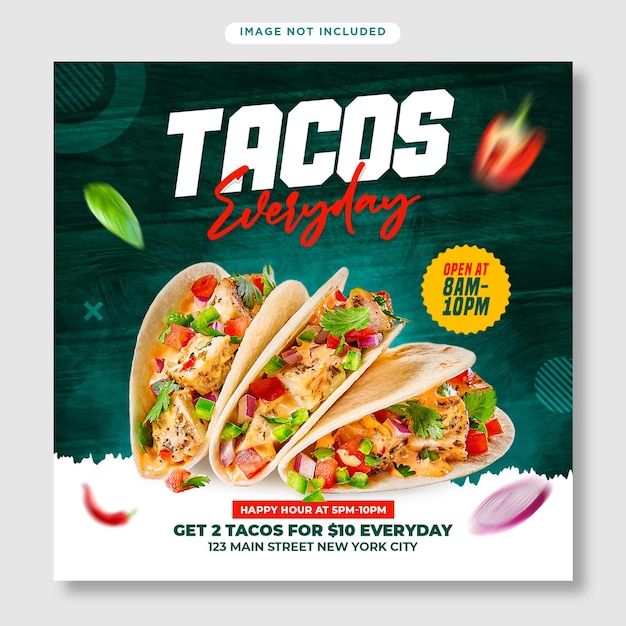 Volantino di tacos e modello di post di instagram