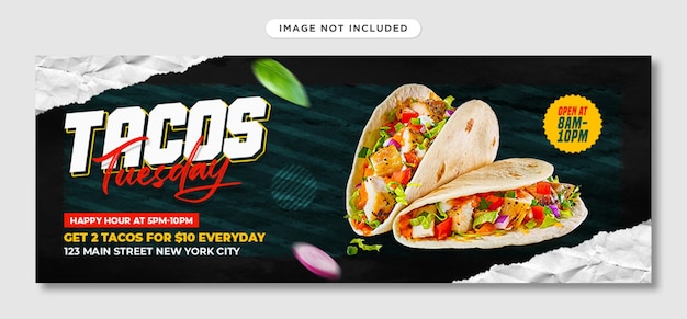 PSD menu di cibo messicano tacos e modello di copertina facebook del ristorante