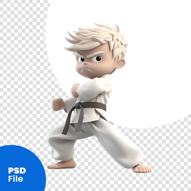 Studente di tae kwon do che pratica arti marziali modello psd di rendering 3d