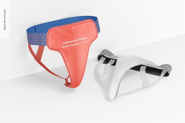 Taekwondo Female Groin Guards Mockup, Leaned and Dropped