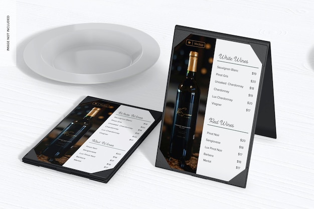 Tafel lederen menuhouder mockup, perspectief