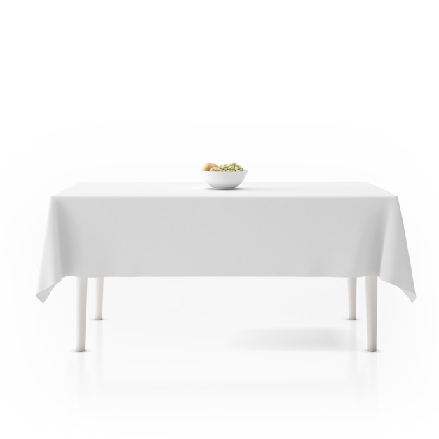 Tafel met tafelkleed en kom met fruit