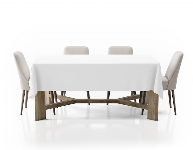 Tafel met tafelkleed en stoelen