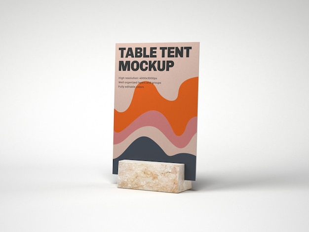 PSD tafel tent met marmeren houder mockup