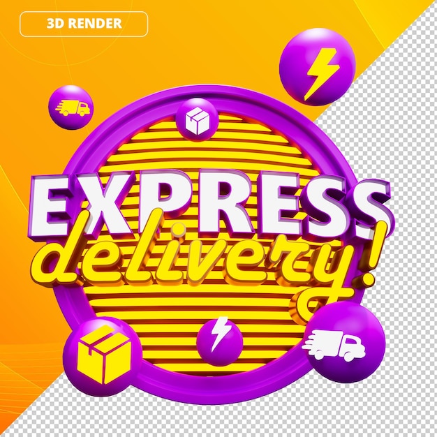 PSD tag 3d render express delivery purple roxo