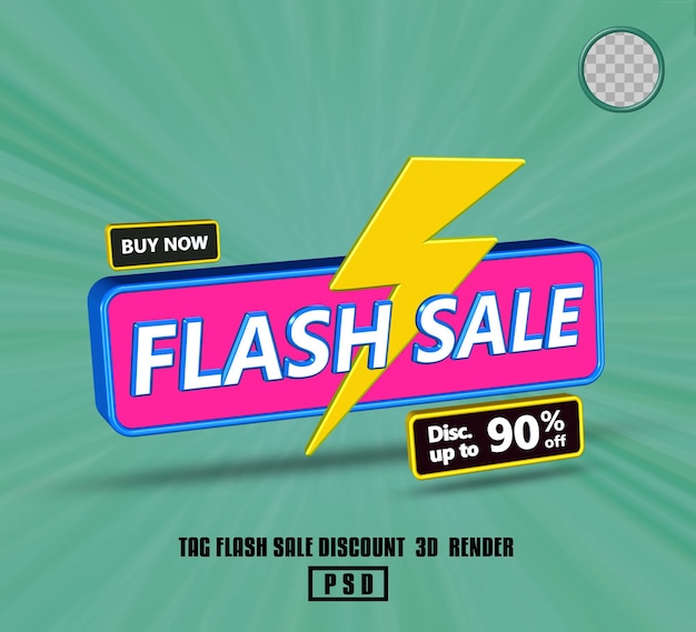 PSD tag flash sale discount promotion blue red yellow color 3d render