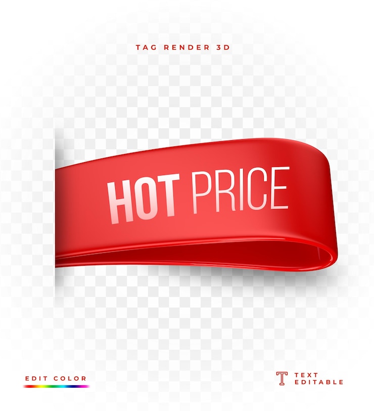 PSD tag hot price red 3d rendering isolated