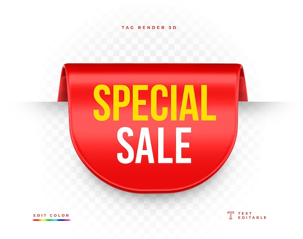 PSD tag special sale red 3d rendering isolated