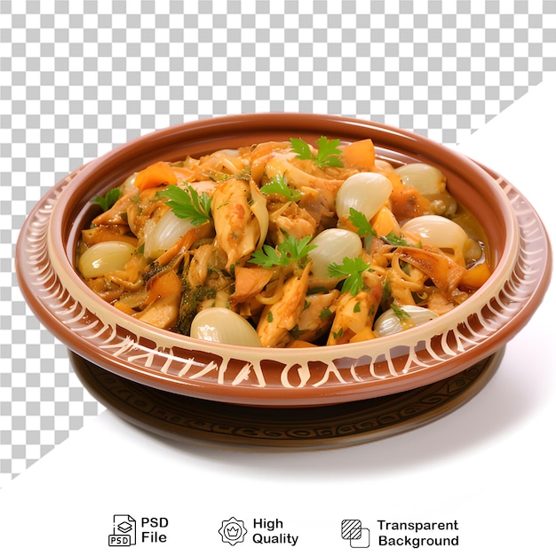 PSD tagine with chicken meat and vegetables isolated on transparent background png file