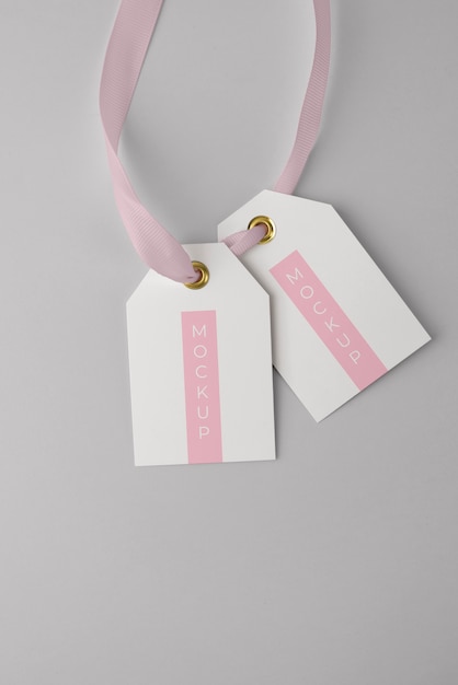 Tags with ribbon design mockup