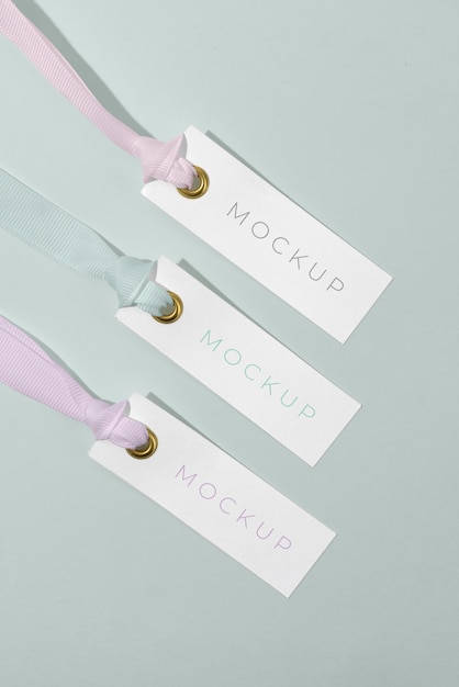 PSD tags with ribbon design mockup