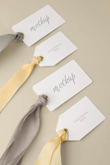 PSD tags with ribbon design mockup