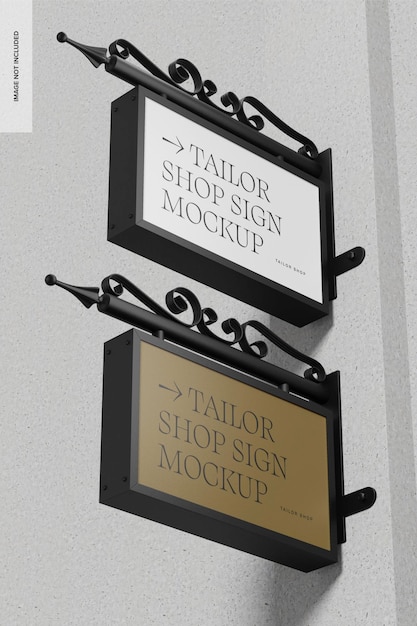 Tailor shop signs mockup, low angle view