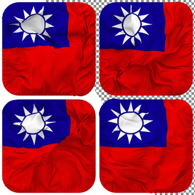 taiwan flag squire shape isolated different waving style bump texture 3d rendering