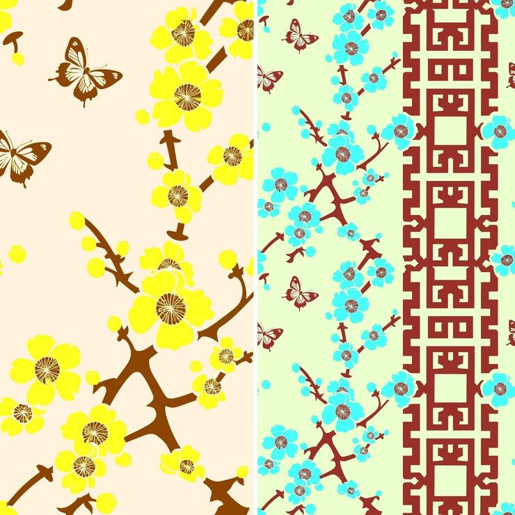 PSD taiwanese patterns with aboriginal motifs plum blossoms and png traditional abstract designs