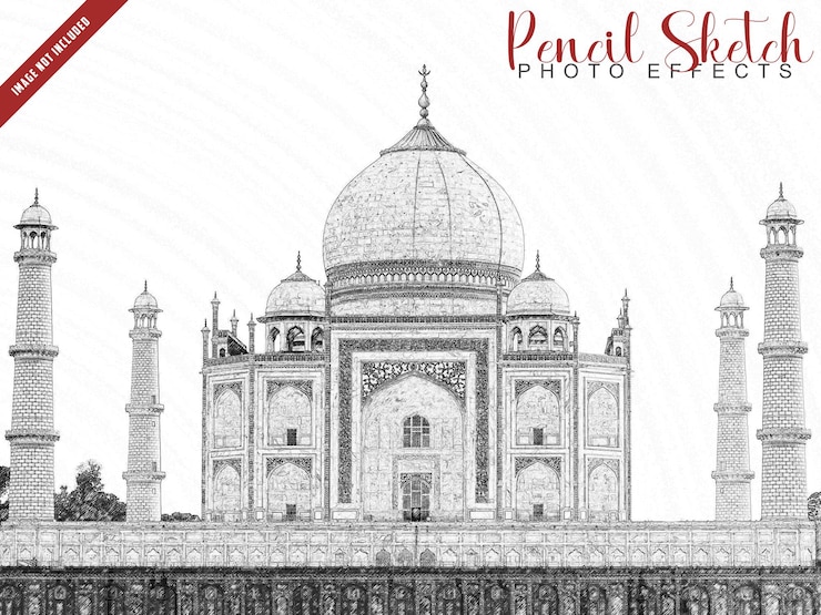 PSD taj mahal pencil sketch photo effect