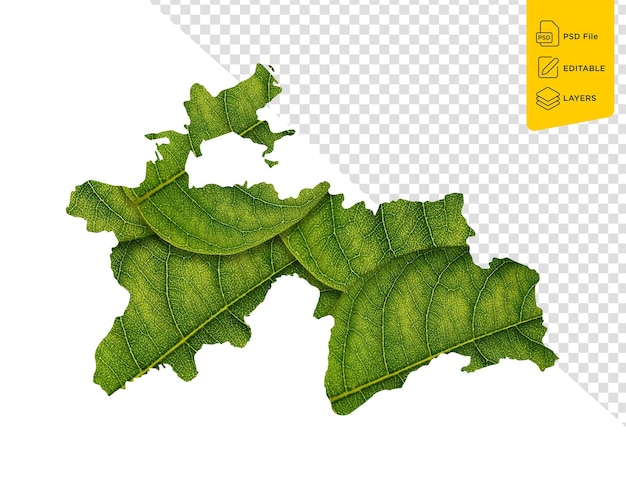 PSD tajikistan map made of green leaves on isolated background ecology concept