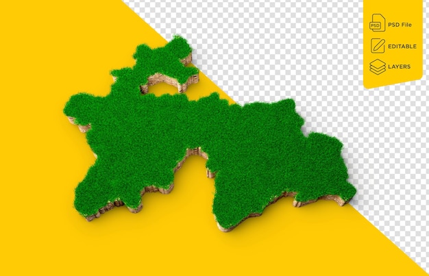 tajikistan map soil land geology cross section green grass and rock ground texture 3d illustration