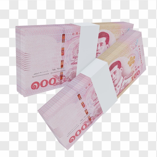 Tajlandia Waluta Baht 100: Stos Banknotów Tajskich Bahtów