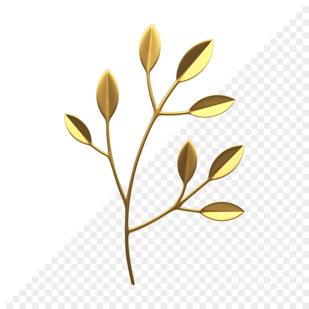 Tak botanisch gebladerte boom takje gouden 3d pictogram realistische afbeelding