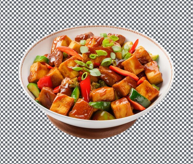 Tak Pyszny Pikantny Tofu Stir Fry Izolowany Na Przezroczystym Tle