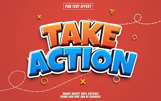 take action text effect font editable typography 3d text
