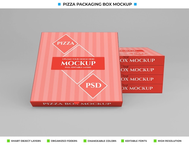 Take away carton pizza box package mockup