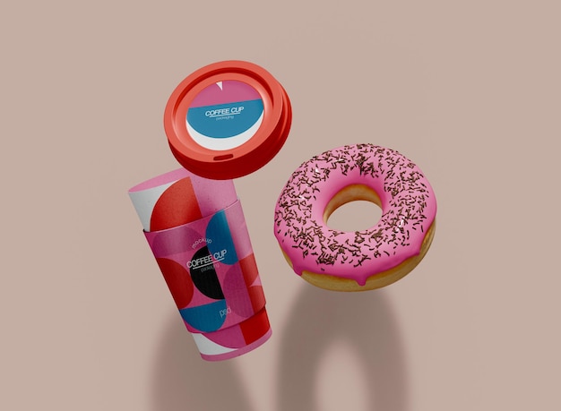 PSD take away coffee cup en donut mockup