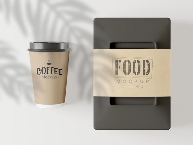 Take away coffee cup and food package mockup