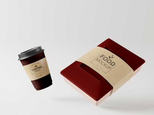 Take away coffee cup and food package mockup