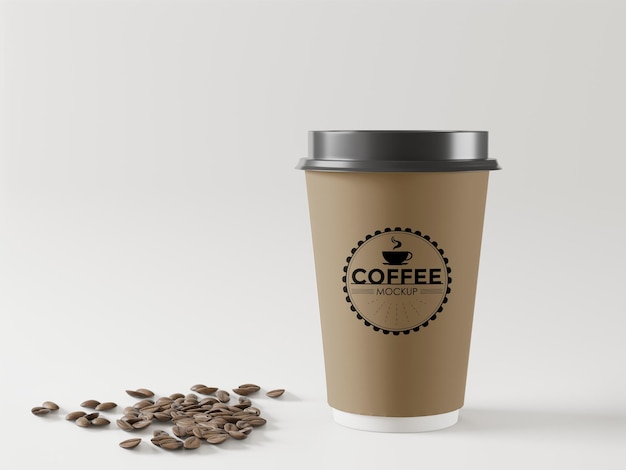 Take away coffee cup mockup with coffee beans