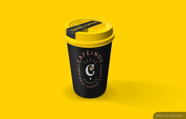 Take away coffee cup mockup with safety sticker