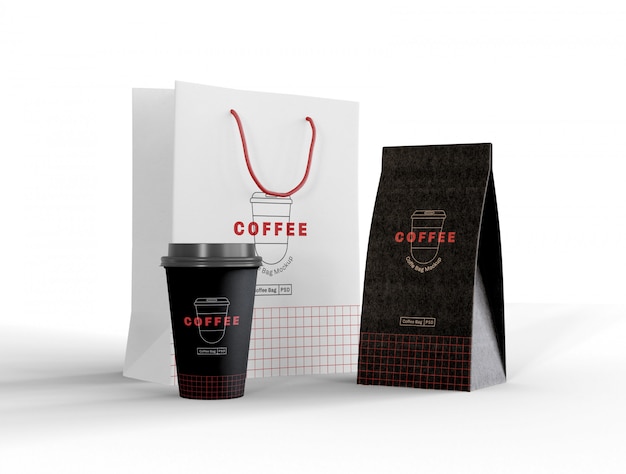 Take away coffee cup and paper bag mockup