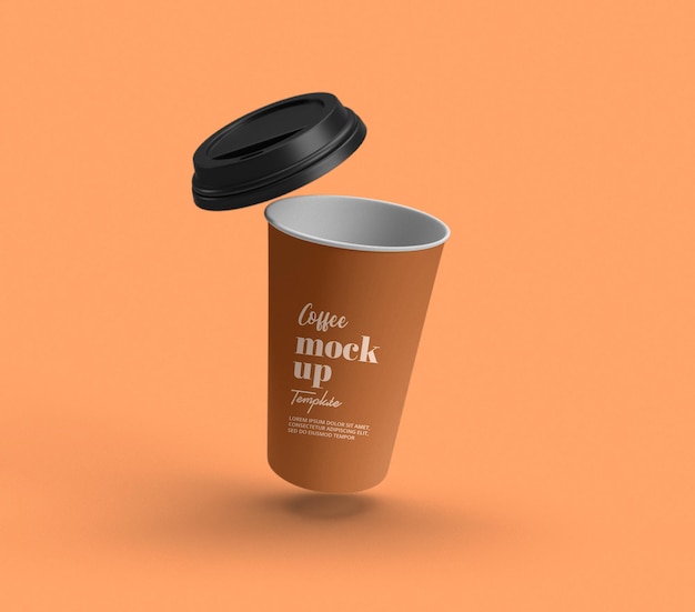 Take away flying paper coffee cup mockup