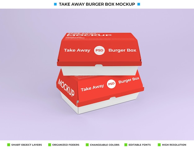 PSD take away food box package mockup design