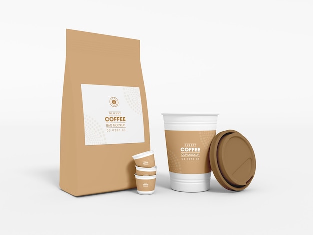Take Away Paper Coffee Cup and Coffee Bag Branding Mockup