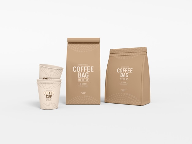 Take Away Paper Coffee Cup and Coffee Bag Branding Mockup