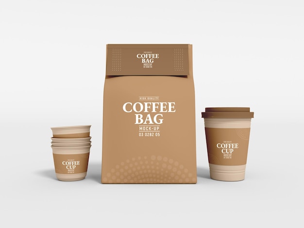 Take Away Paper Coffee Cup en Coffee Bag Branding Mockup