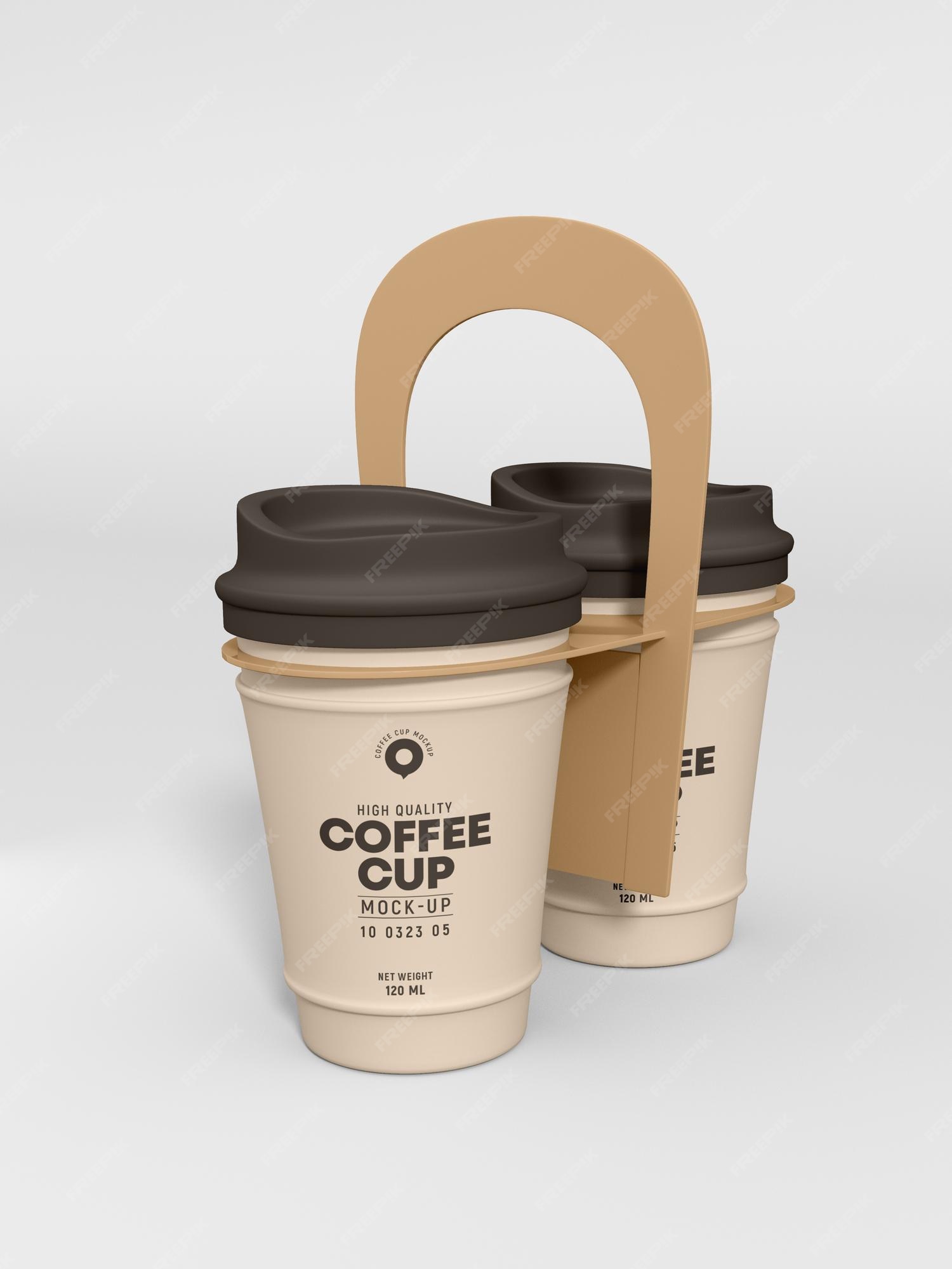 Premium PSD  Take away plastic cover coffee cup with holder mockup