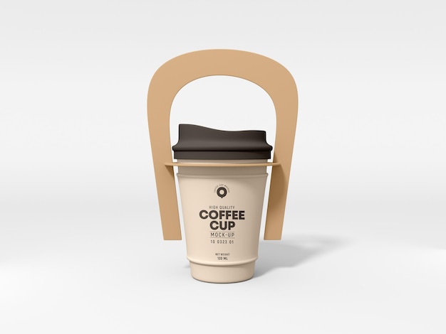 Take away plastic cover koffiekopje met houder mockup