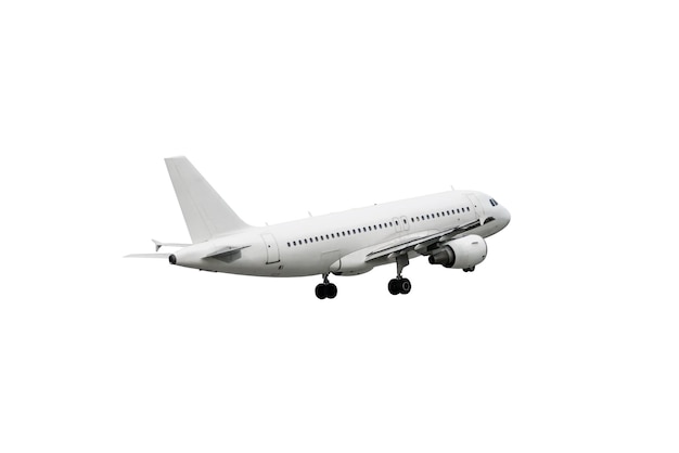 take off a white passenger jet plane isolated